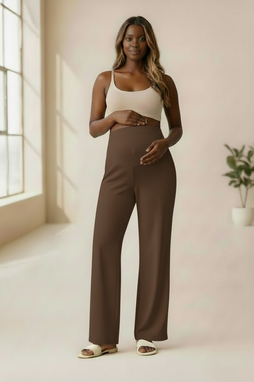 CloudSoft™ Full Belly Maternity Pants Brown