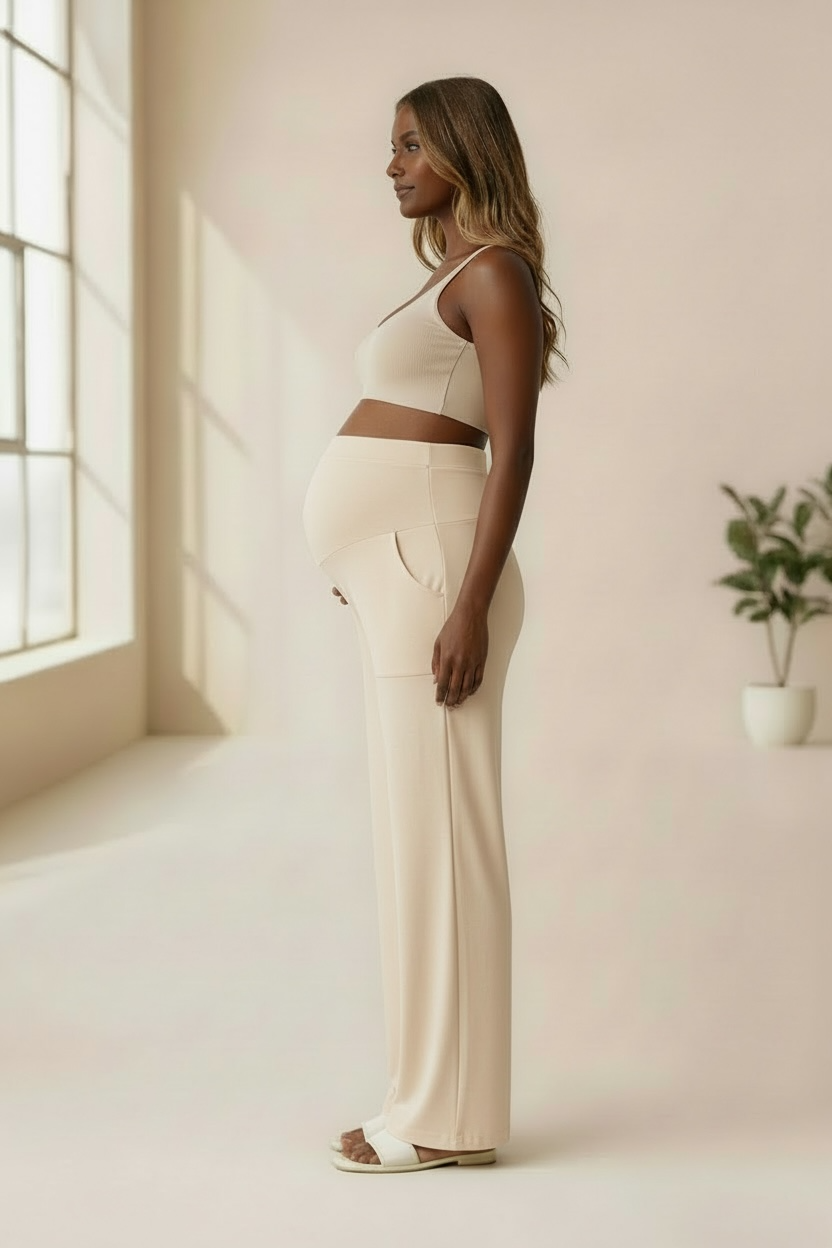 CloudSoft™ Full Belly Maternity Pants Beige