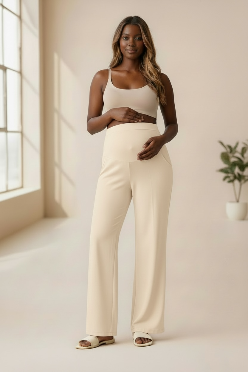 CloudSoft™ Full Belly Maternity Pants Beige