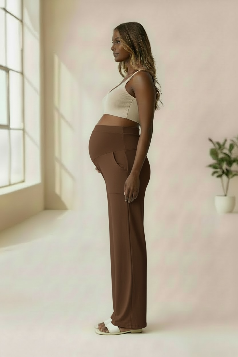 CloudSoft™ Full Belly Maternity Pants Brown